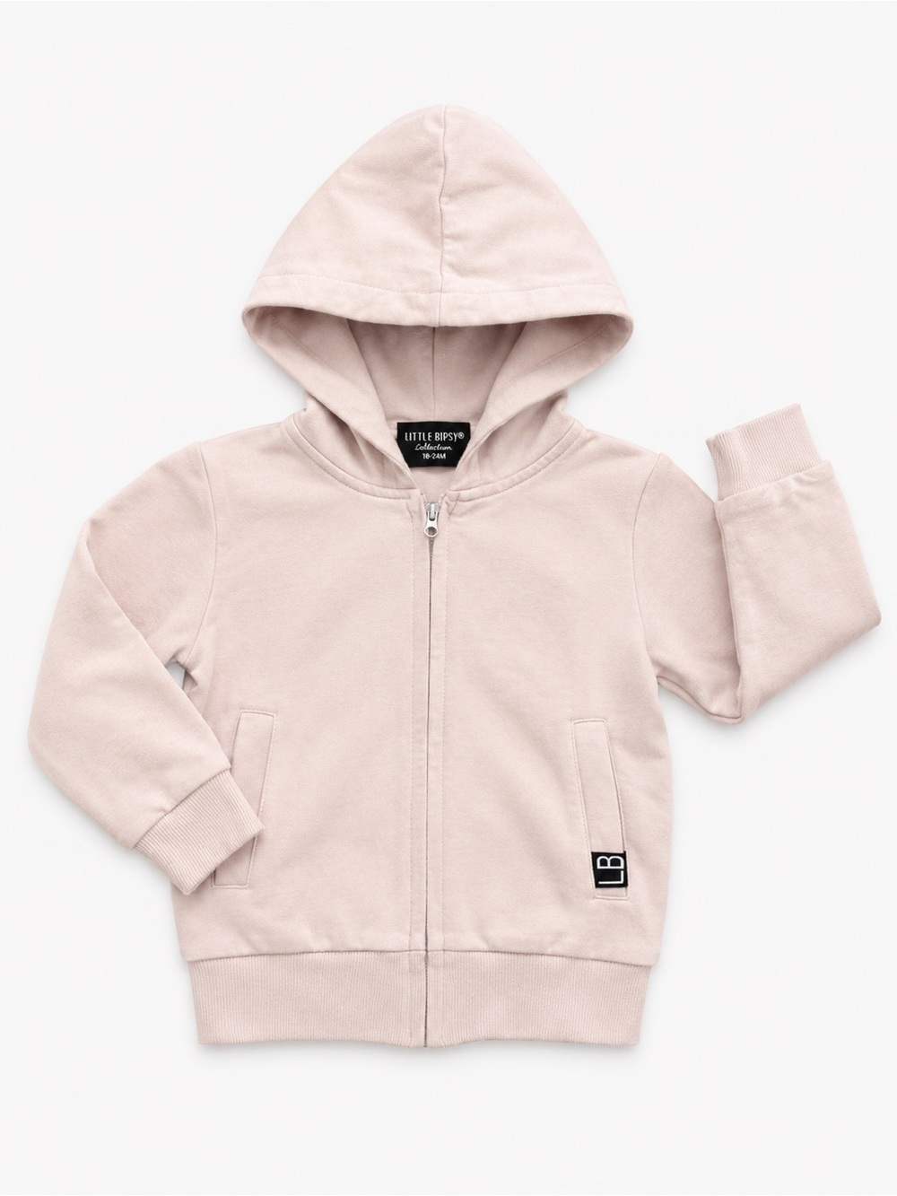 Little Bipsy Full Zip Hoodie Jacket, Front Pockets, Light Blush Pink, Dusty Rose